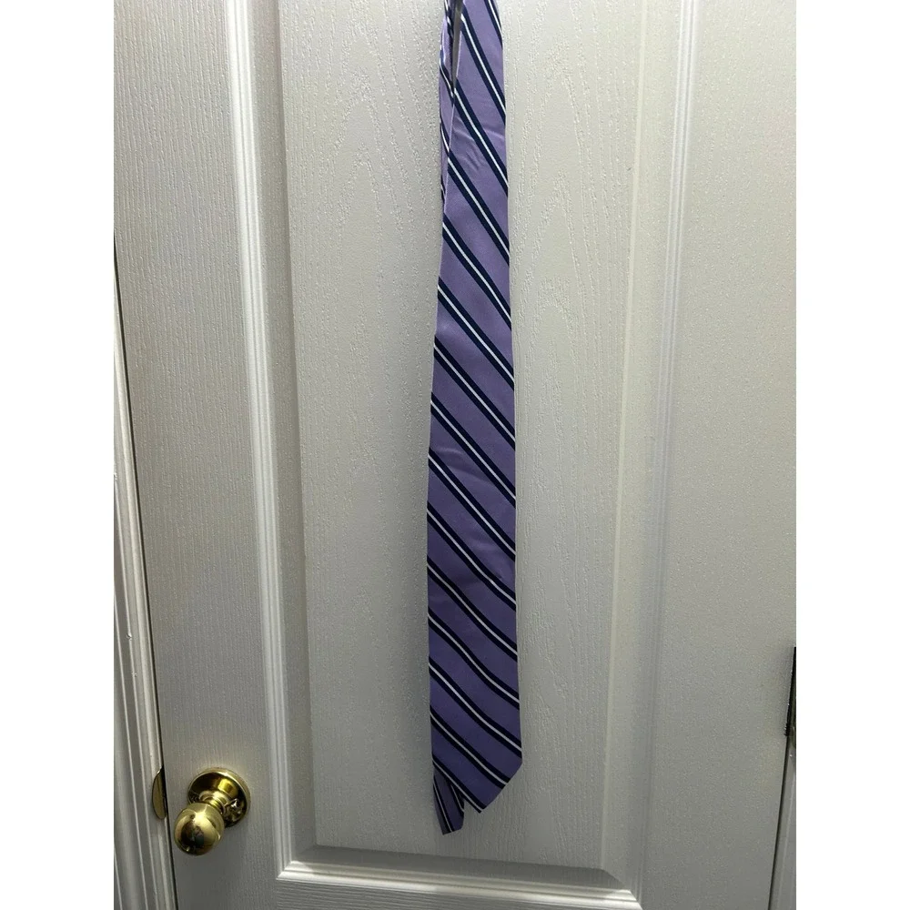 Haines & Bonner London 100% Silk Handmade Purple Striped Necktie Mens